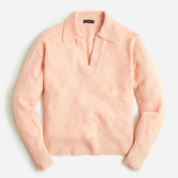 J Crew Size S Collared V-Neck Sweater Supersoft Yarn Coral Peach BJ597 - Picture 10 of 10